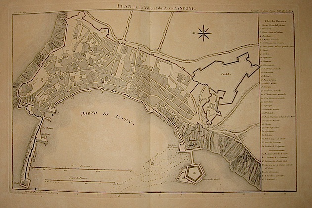 Lalande (de) Joseph Jerome Plan de la Ville et du Port d'Ancone 1790 Parigi